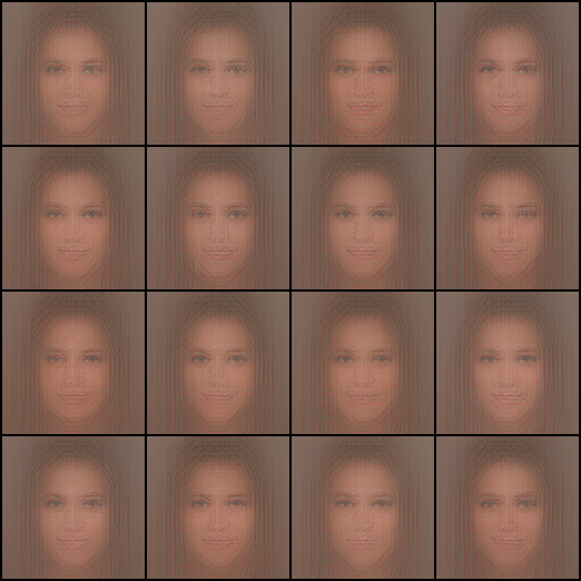 t=1 model, one step from 16 different noises
